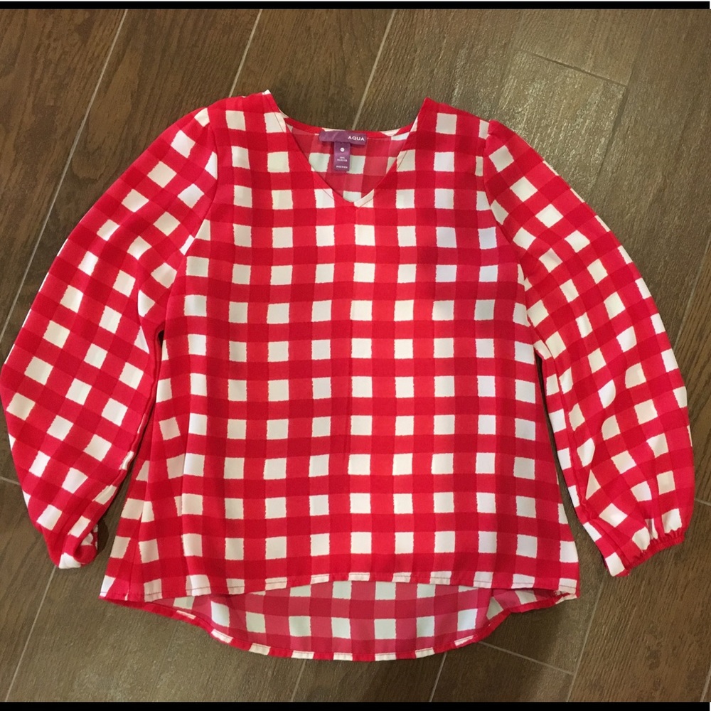 Girls AQUA Bloomingdales large gingham blouse medium fall picnic photo shoot